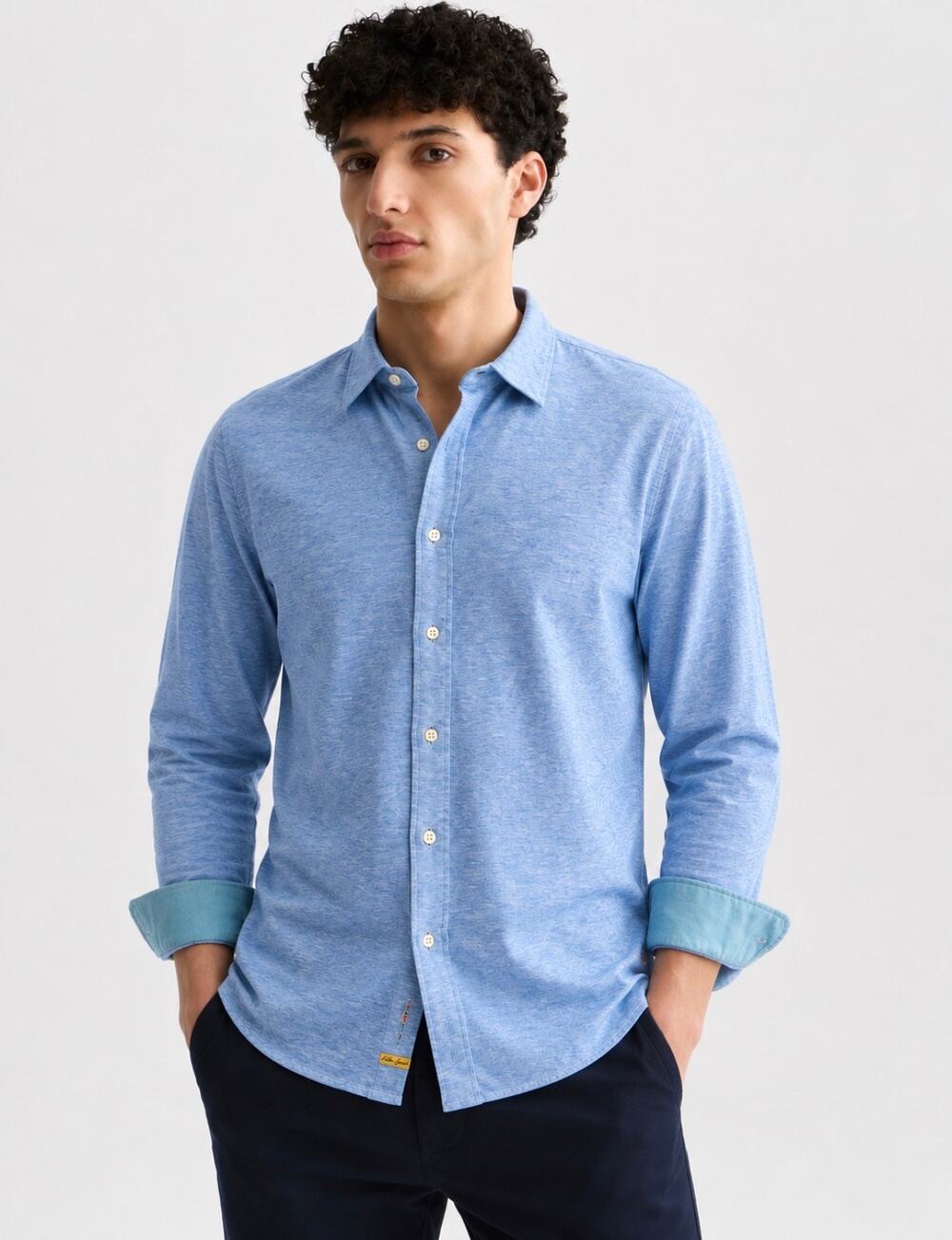 Scotch & Soda Jersey Knit Button Down Shirt Light Blue Mens Size Large